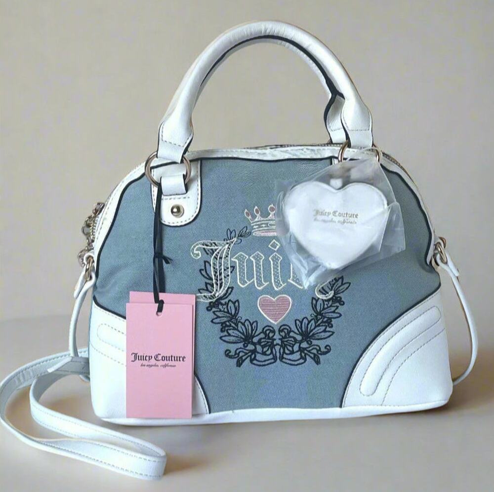 Juicy Couture Heritage Denim White Medium Satchel Crossbody Bag - Picture 1 of 8